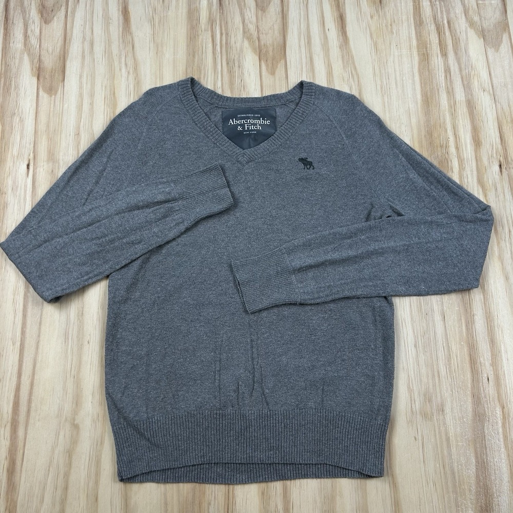 Abercrombie Fitch Men's Medium Gray V Neck Sweater Cotton Wool Blend Lightweight